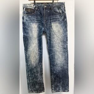 Black Premium Acid Wash Straight Jeans 36x32 Distressed Y2K